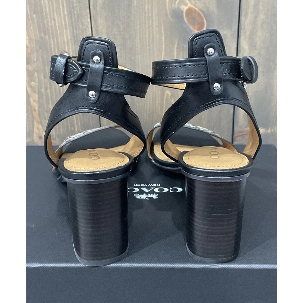 Coach Paige Black White Snake/Mat Calf Leather Block Heel Sandals Women's 8M NEW - Picture 5 of 9